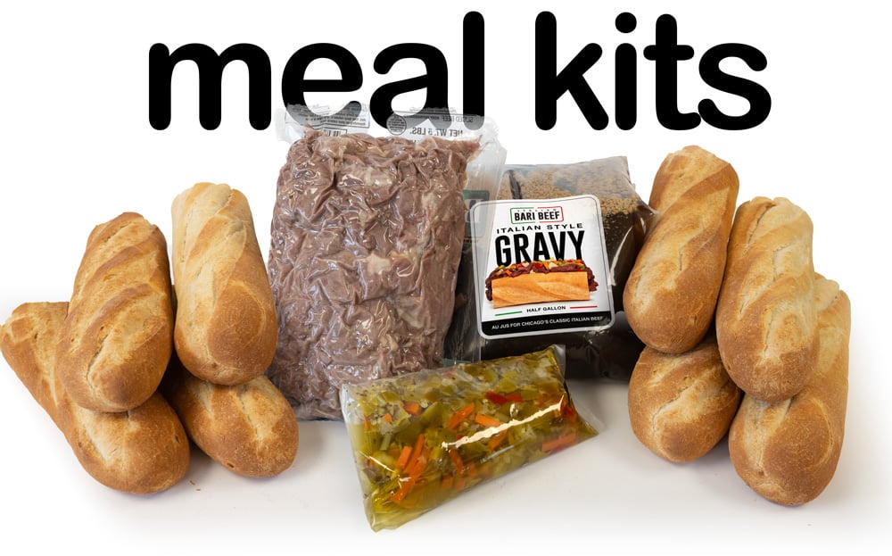 The Bari meal kit: bread, sliced beef, gravy and giardiniera