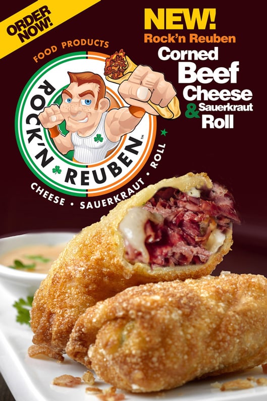 Rock'n Reuben promotional poster: corned beef, cheese, and sauerkraut roll, 24 by 36 inches