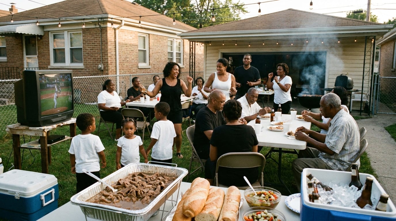 Backyard gathering with Italian beef
